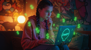 A teenager with a laptop